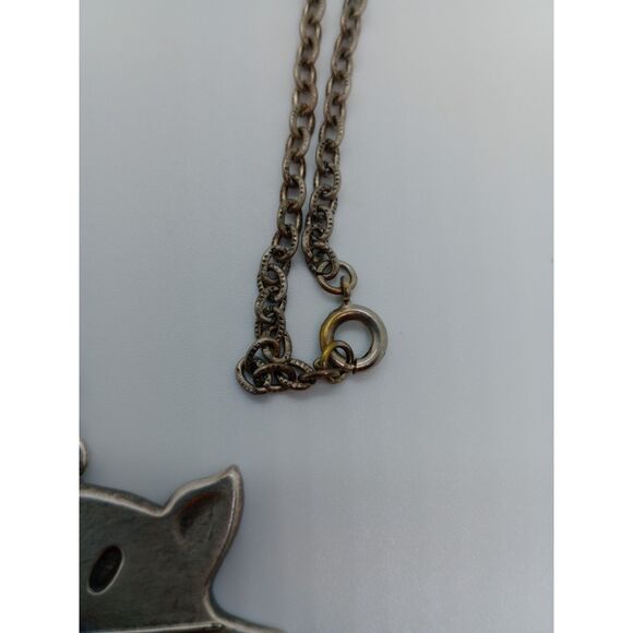 Vintage Pewter Smiling Cat Pendant 18" Chain Necklace - Picture 7 of 7